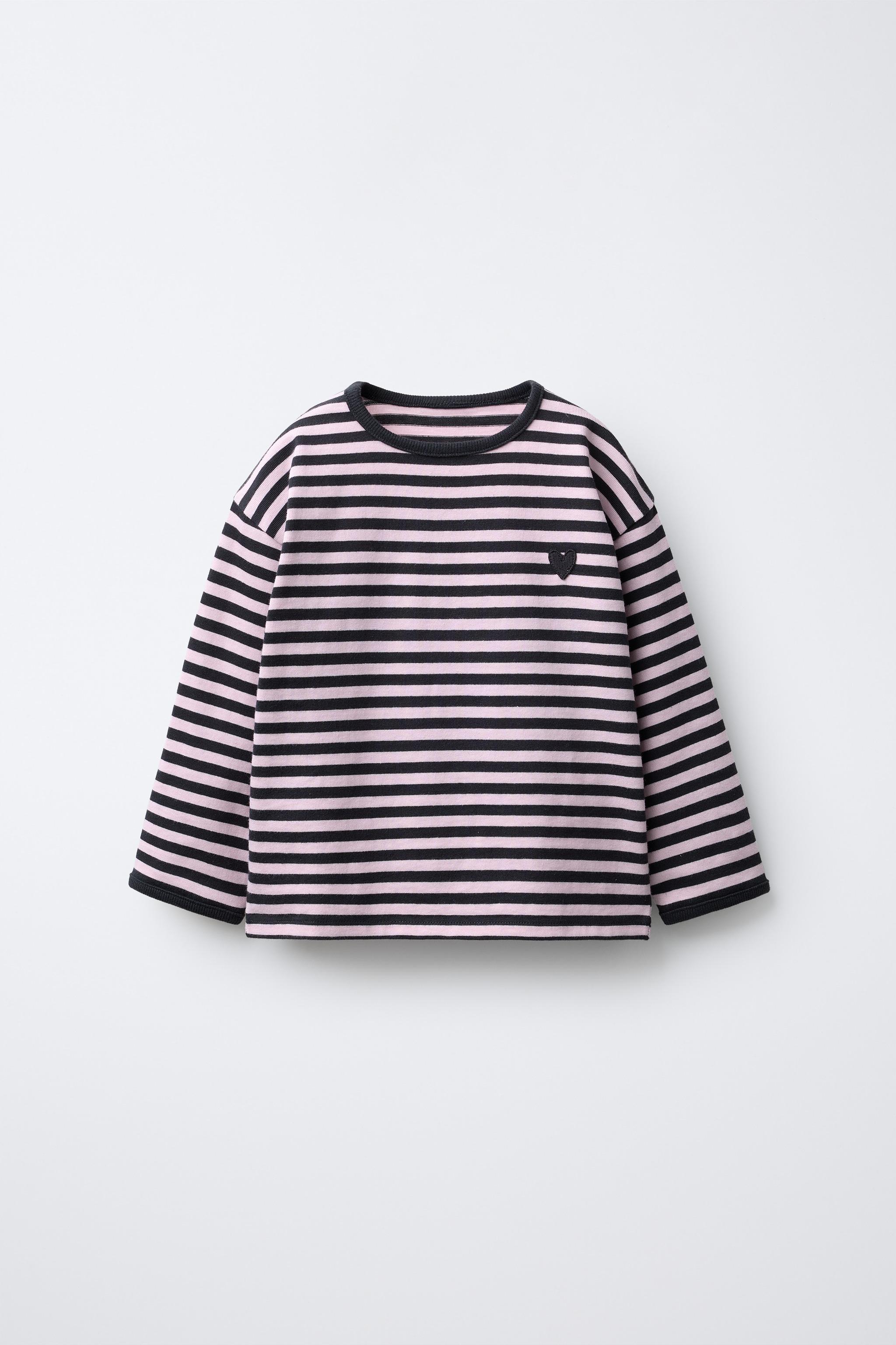 WOVEN STRIPED HEART EMBROIDERY T-SHIRT